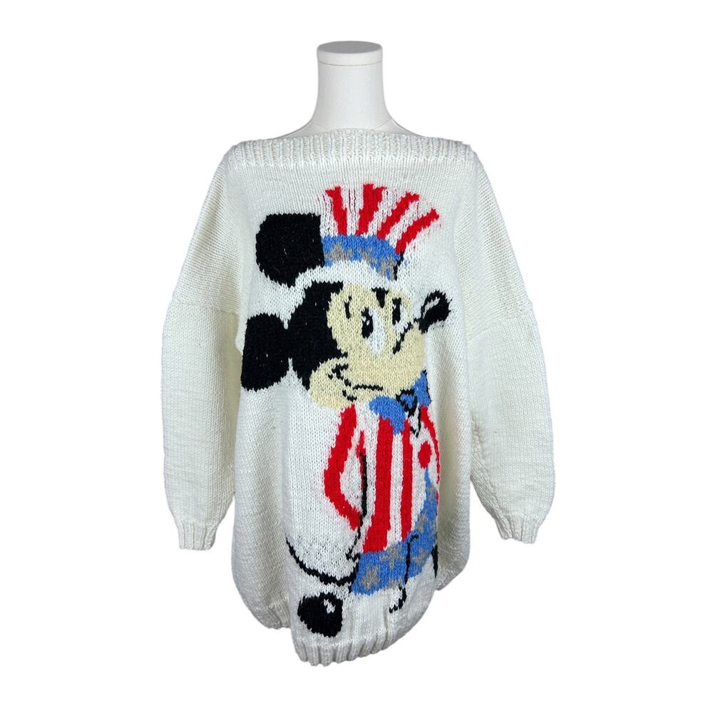 Vintage 70s Disney Mickey Mouse Intarsia Oversized Long Sleeve Chunky Sweater L